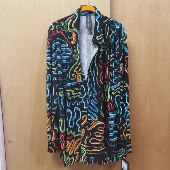 Norma Kamali NWToversized funky boyfriend shirtBlackwteal,green,orange,red sz lg - Picture 1 of 8